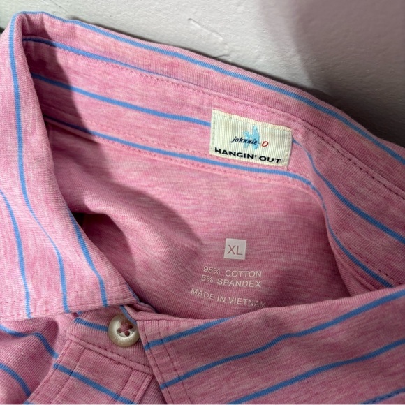 Johnnie-O Hangin' Out Men's Cotton T Shirt XL Pink Blue Stripe Polo Short Sleeve - Picture 6 of 9